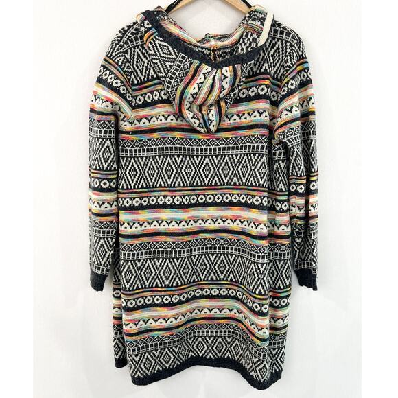 Monteau Rainbow Duster Cardigan Sweater Medium Aztec Southwestern Knit Boho - Picture 2 of 6